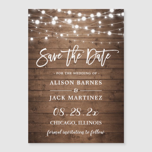 Boda Rustic Twinkle Lights Save the Date Magnet (Anverso)