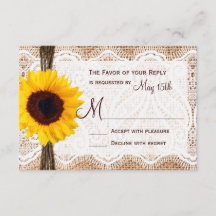 Boda Rústica Burlap Lace Twine Sunflower RSVP
