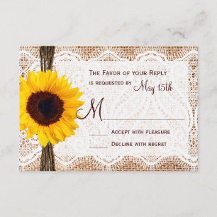 Boda Rústica Burlap Lace Twine Sunflower RSVP