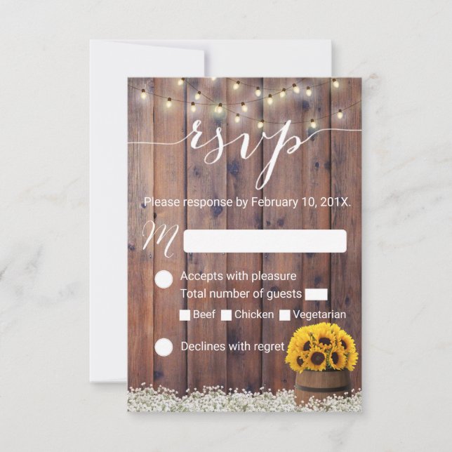 Boda Rústica de Barril de Vino de Girasol RSVP (Anverso)