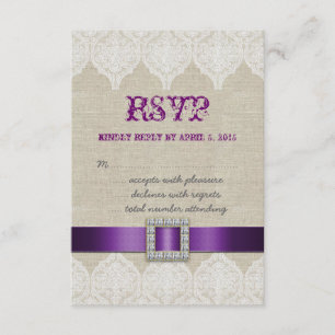 Boda Rústica de encaje blanco RSVP Lino púrpura