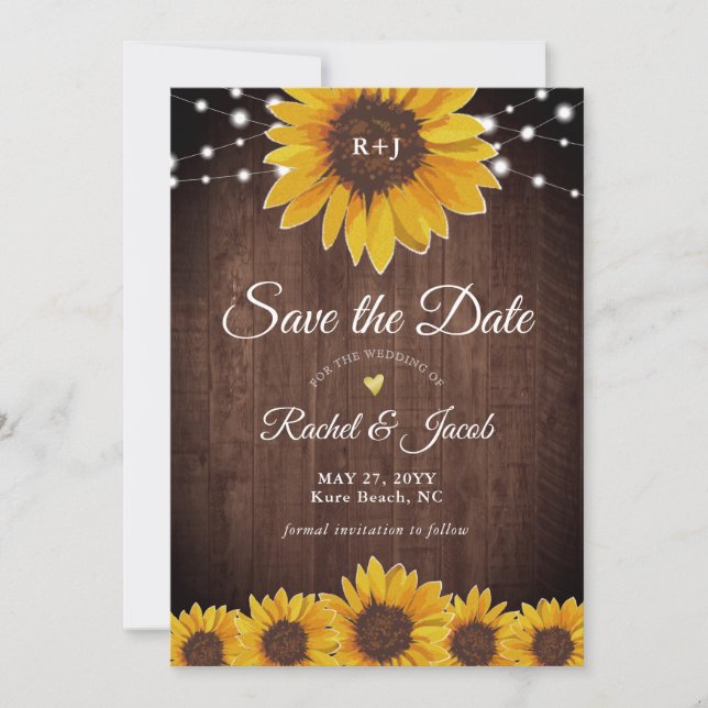 Boda Rústica de Girasol Salven la invitación a la  (Anverso)