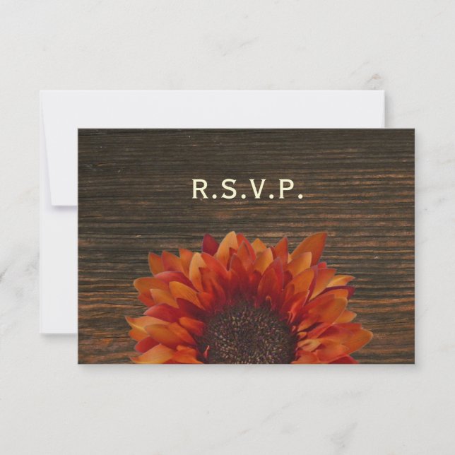 Boda Rustica de Girasol y Barnwood RSVP (Anverso)
