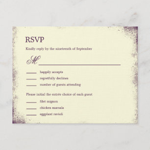 Boda rústica de viñedos RSVP con menú - Púrpura