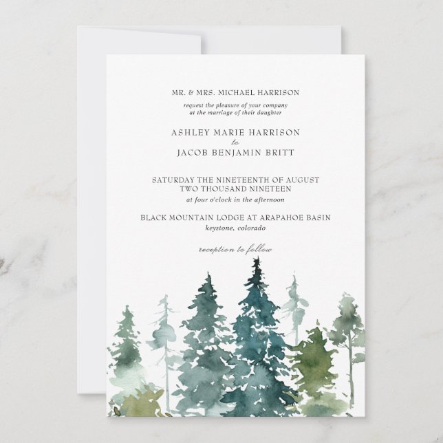 Boda Rústica Minimalista | Pinos Acuarela (Anverso)