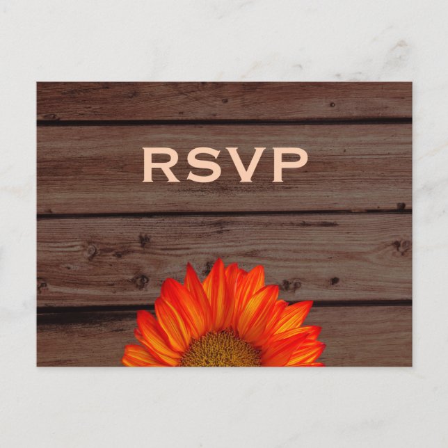 Boda Rustica RSVP Postales Girasol (Anverso)