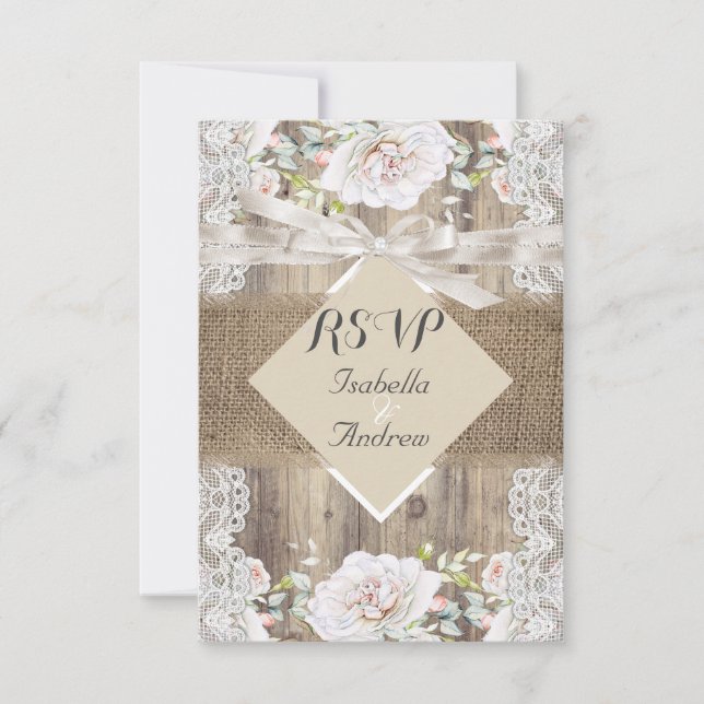 Boda Rústica RSVP Rosas Blancas Beige Madera (Anverso)