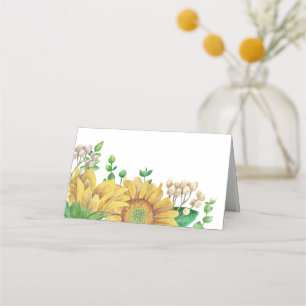 Boda rústica. Tarjeta de asiento de girasol. País