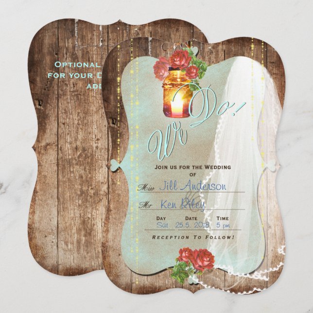Boda Rústica ~ Tarjeta de Invitación (Anverso / Reverso)