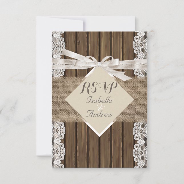 Boda Rústico Beige RSVP Lace Wood Burlap 3 (Anverso)