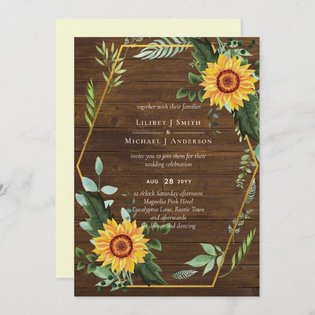 Boda Rústico BOHO Sunflowers Greenery (Anverso / Reverso)
