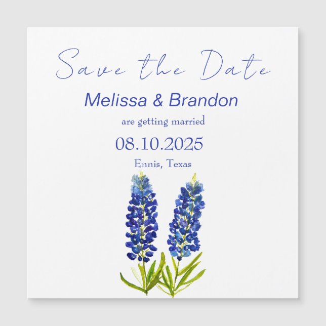 Boda Rústico de Bluebonnets Blue Floral Texas (Anverso)