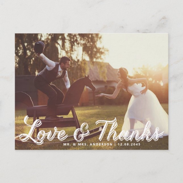 Boda rustico de caligrafía gracias postal (Anverso)
