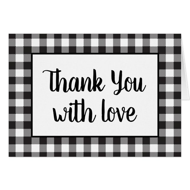 Boda Rústico de Gingham Blanco Negro Plaid Gracias (Anverso (Horizontal))