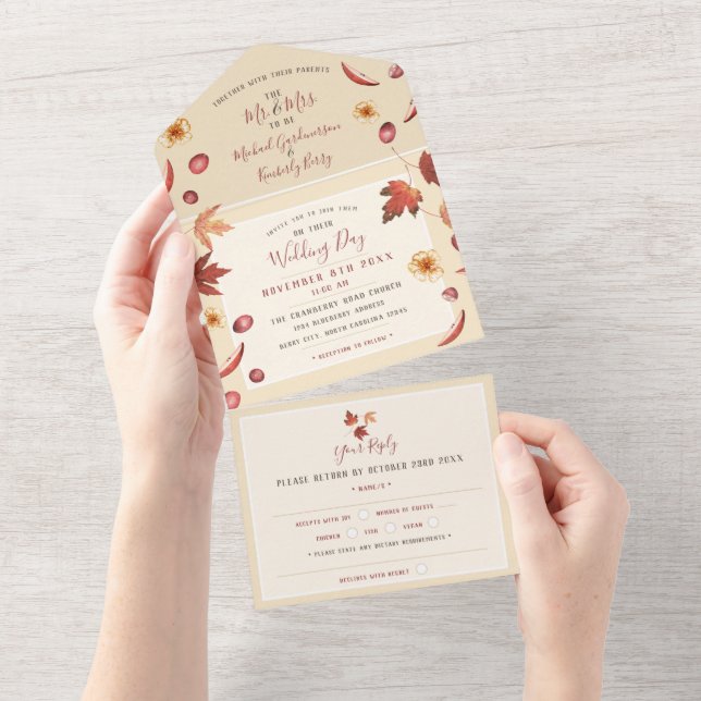 Boda Rústico De Otoño Todo En Una Invitación (desgarro)