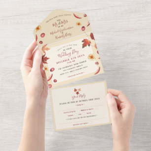 Boda Rústico De Otoño Todo En Una Invitación