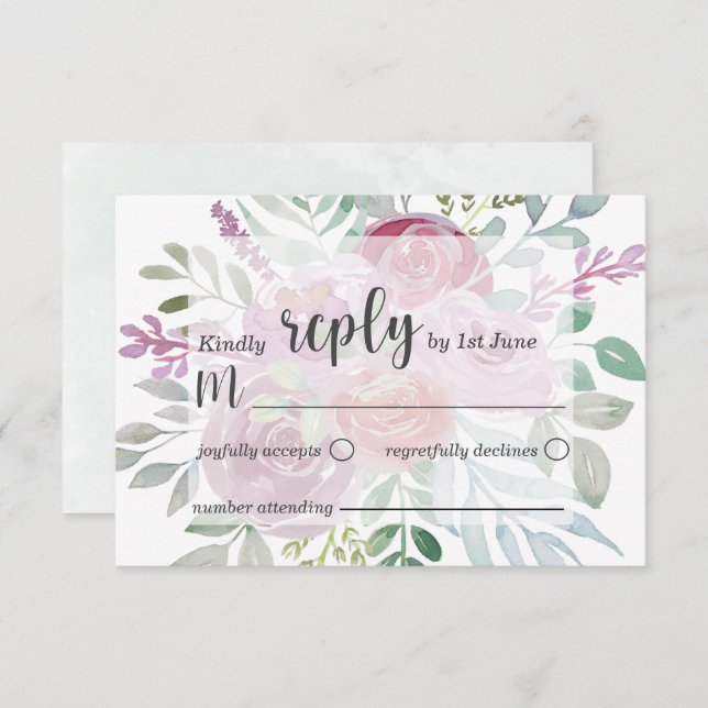 Boda Rustico Flora Rosa y Borgoña RSVP (Anverso / Reverso)