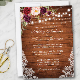 Boda Rústico Iluminación De Madera Invitación Flor