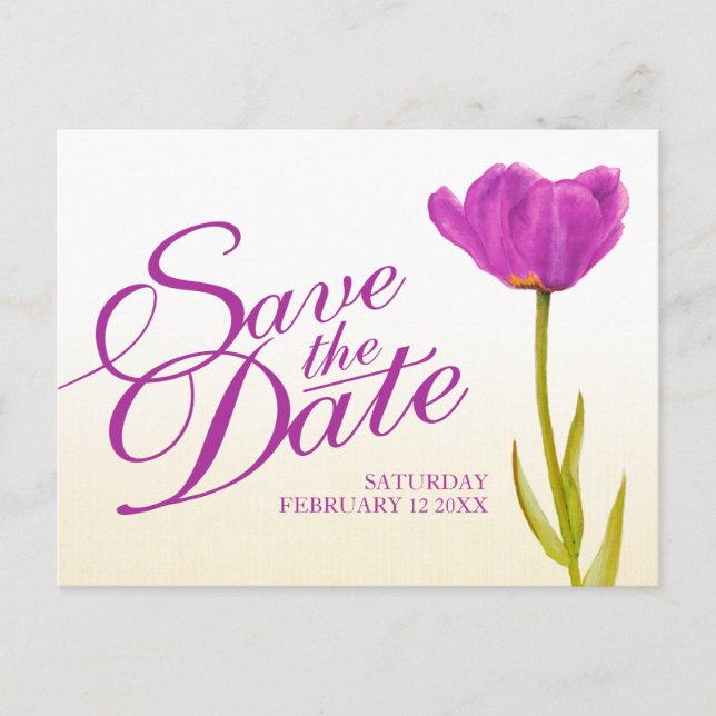Boda Salvar la fecha postal del tulipán púrpura (Anverso)