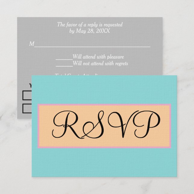 Boda Seafoam Azul Rosa Beige RSVP (Anverso / Reverso)