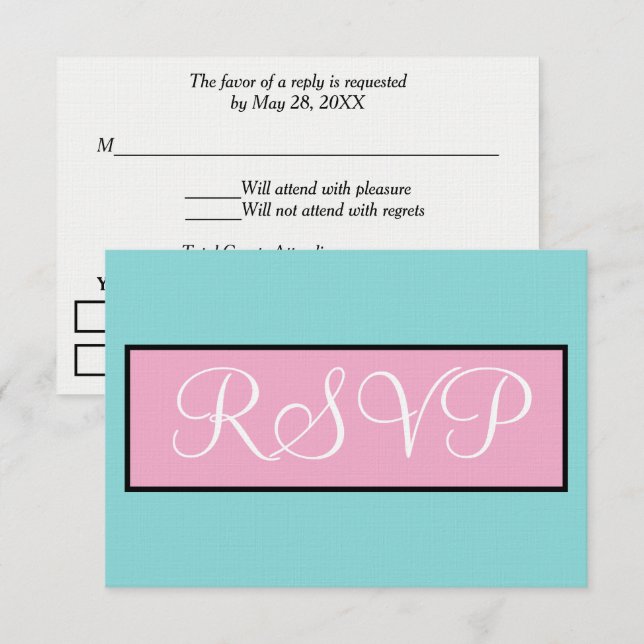 Boda Seafoam Azul Rosa Blanco RSVP  (Anverso / Reverso)