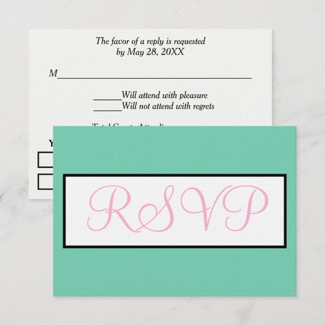 Boda Seafoam Verde Rosa RSVP (Anverso / Reverso)