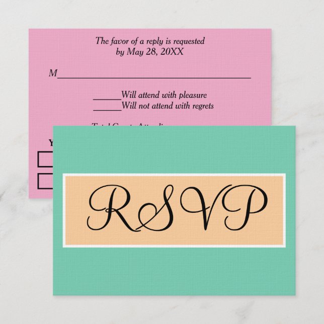 Boda Seafoam Verde Rosa RSVP (Anverso / Reverso)