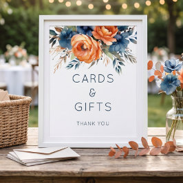 Boda Señal de tarjetas y regalos florales naranja