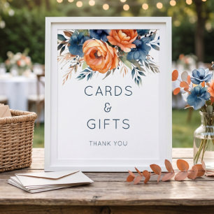 Boda Señal de tarjetas y regalos florales naranja