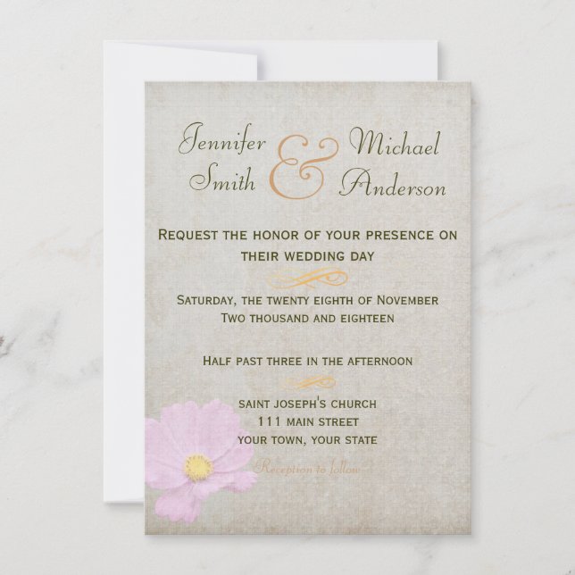 Boda sencillo de papel pintado de invitación (Anverso)