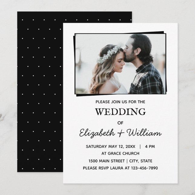 Boda Simple Foto Elegante Invitación (Anverso / Reverso)