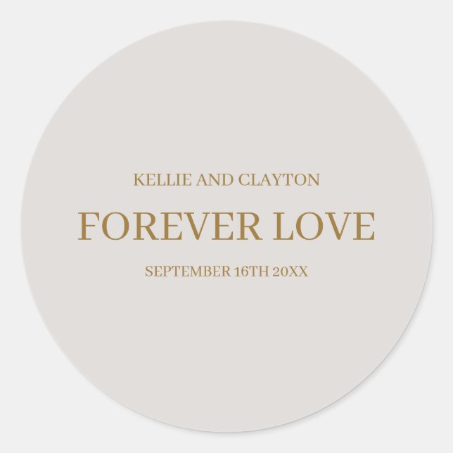 Boda simple gris Pegatina redondo clásico (Anverso)