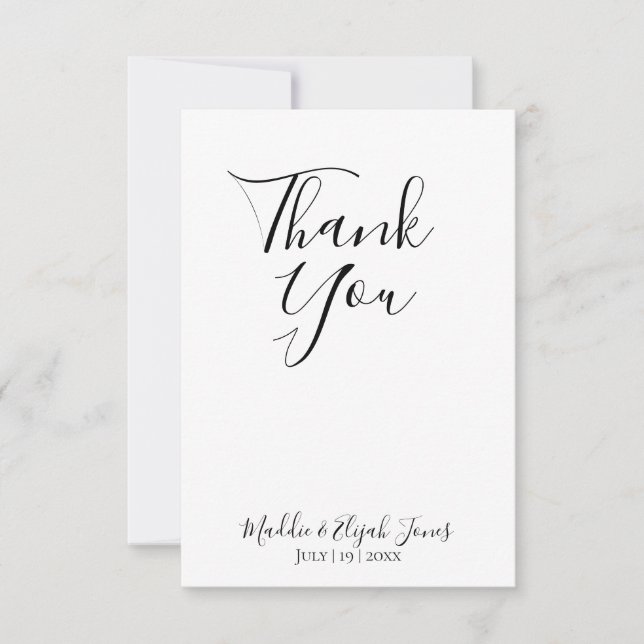 Boda, Simple, Script, Agradecimiento en Blanco y N (Anverso)