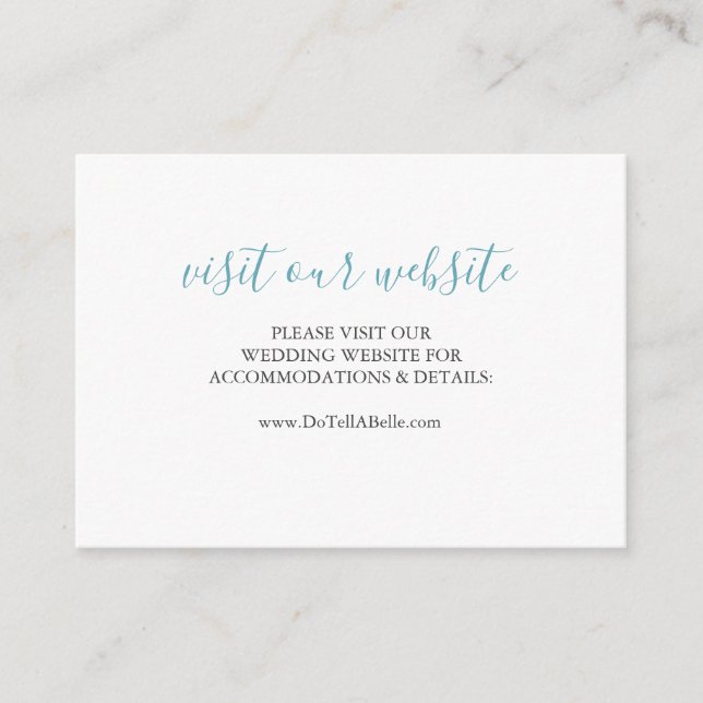 Boda Sitio Web Insertar Tarjeta Azul Turquesa Scri (Anverso)