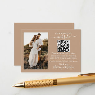 Boda Sitio Web QR Foto Taupe Tarjeta de Gabinete
