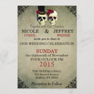 Boda Skeleton Bride Groom Skulls Invitación