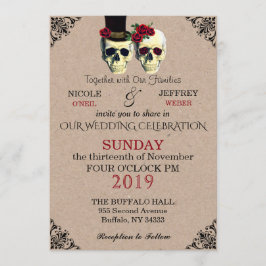 Boda Skeleton Skulls Gótico Invitación retro
