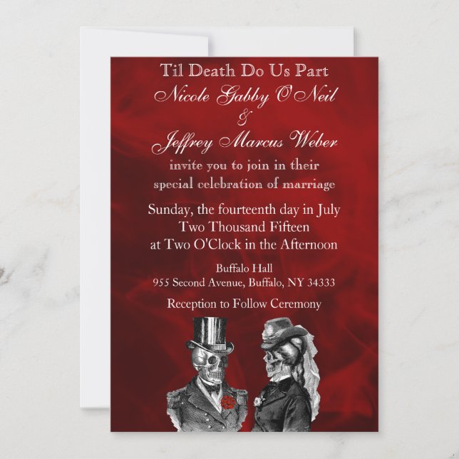 Boda Skeleton Skulls Invitación (Anverso)
