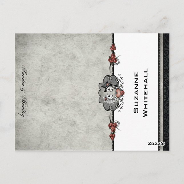 Boda Skeletons Gris AGREGAR NOMBRE Doble Tarjeta d (Reverso)