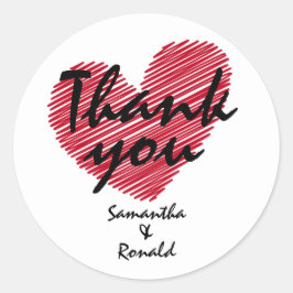 Boda Sketchy del Corazón Rojo Gracias Pegatina