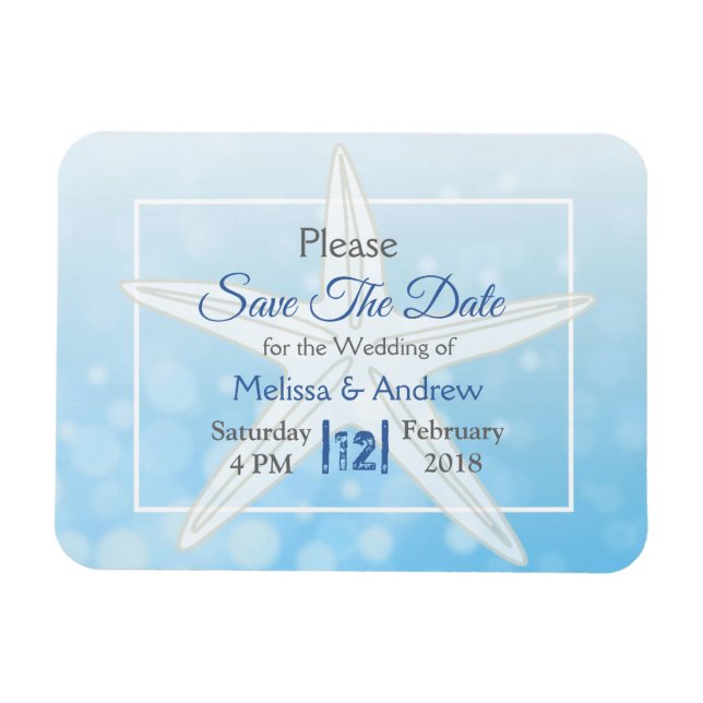 Boda Starfish Blue Beachy Salva el imán de la fech (Horizontal)