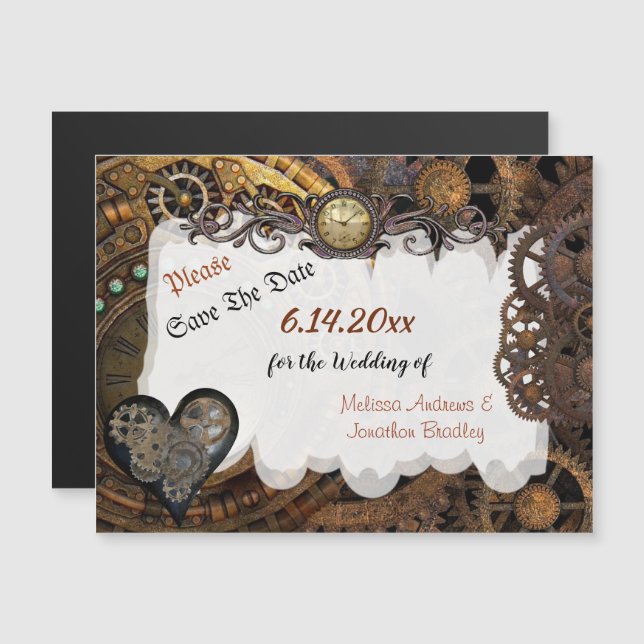 Boda Steampunk Ahorra la tarjeta magnética de fech (Anverso/Reverso)