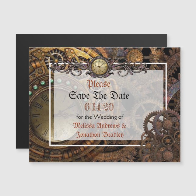 Boda Steampunk Ahorra la tarjeta magnética de fech (Anverso/Reverso)