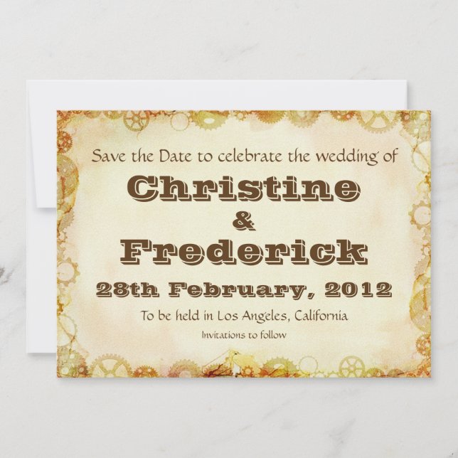 Boda Steampunk, anuncio de "save the date" (Anverso)