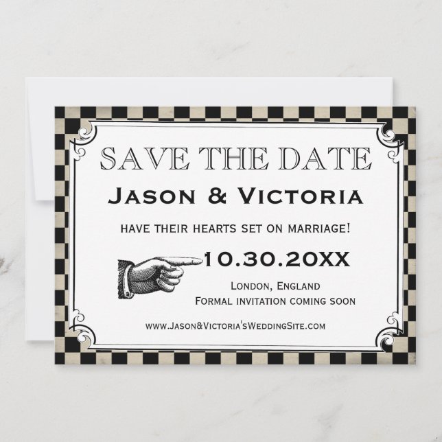 Boda Steampunk Checkerboard Guardar las tarjetas d (Anverso)