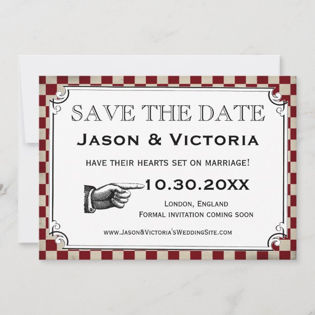 Boda Steampunk Checkerboard Guardar las tarjetas d (Anverso)