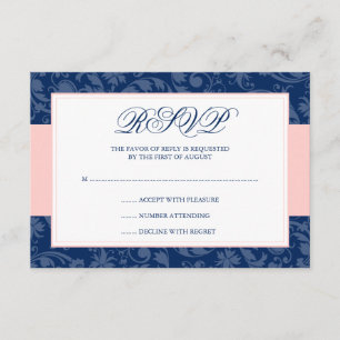 Boda Swirl Navy Blue y Rubor Pink Damask RSVP