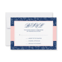 Boda Swirl Navy Blue y Rubor Pink Damask RSVP