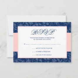 Boda Swirl Navy Blue y Rubor Pink Damask RSVP