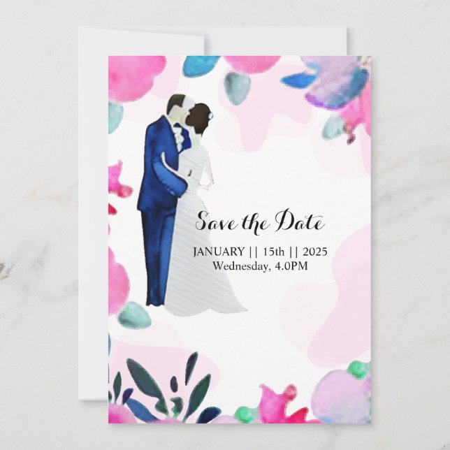Boda tarjeta de invitación floral guardar la fecha (Reverso)